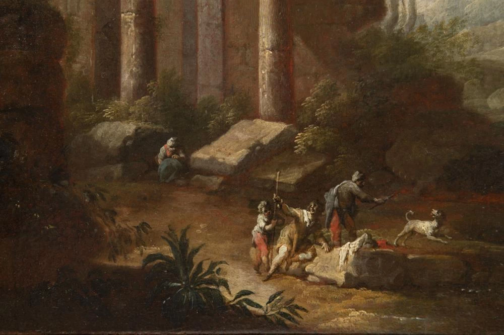 Paesaggio romantico con tempio - dettaglio